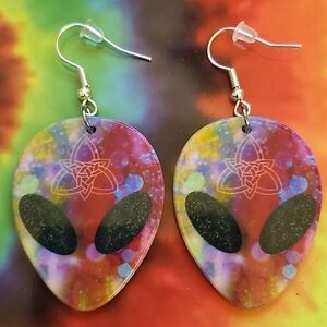 HANDMADE Boho Red Colorful Alien Earrings